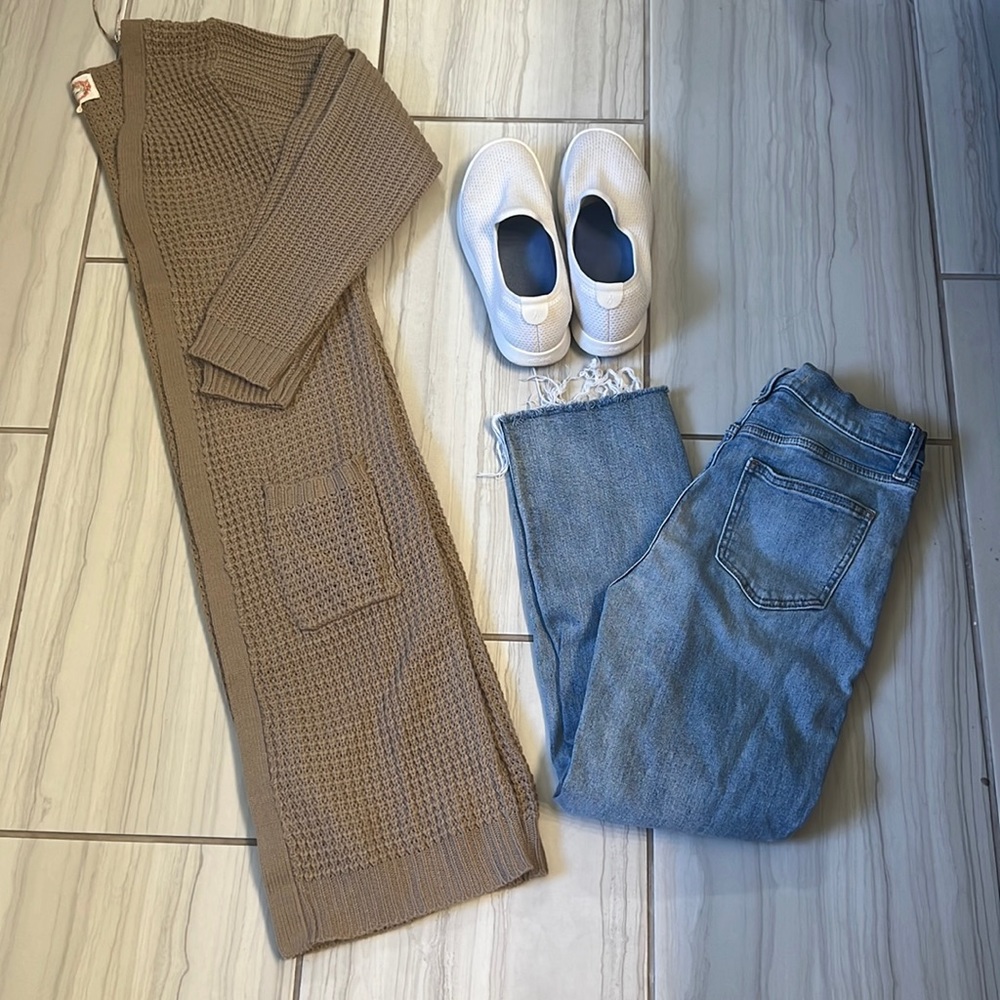 Ambiance Knit Tan Dark Beige Large Duster Long Cardigan